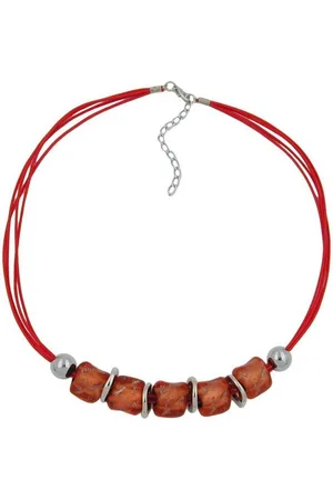 GALLAY Perlenkette 18mm Steinperle apricot-silbergrau-chrom Kunststoff 50cm (1-tlg) - Verkäufer: Cats Collection