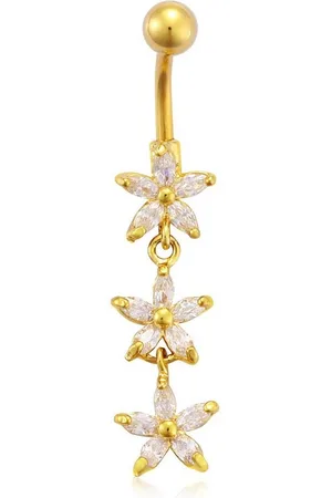 Karisma Bauchnabelpiercing Titan Nabel Stecker 3 Blumen Piercing Vergoldet, beschichtet mit Kristallsteine - Weiss- HN-29 - Verkäufer: Schmuck