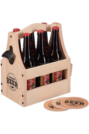 Relaxdays Flaschenkorb Bierträger aus Holz mit Flaschenöffner - Verkäufer: