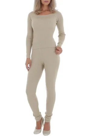 Ital-Design Jumpsuit Damen Freizeit Stretch Jogging- & Freizeitanzug in Beige - Verkäufer: