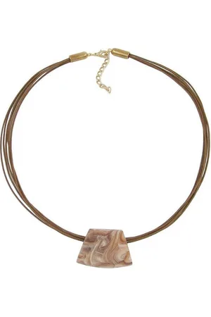 GALLAY Kette mit Anhänger Kunststoffperle Trapez marmoriert matt Kordel braun 45cm (1-tlg) - Verkäufer: Cats Collection