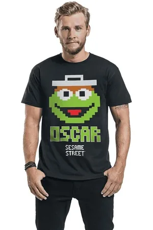 Sesamstraße Print-Shirt OSCAR T-Shirt Schwarz - grün Pixel 8bit Gr. S M L XL XXL - Verkäufer: coole-fun-t-shirts