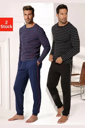 AUTHENTIC LE JOGGER Pyjama (Packung, 4 tlg., 2 Stück) Schlafanzug in langer Form mit garngefärbten Streifen