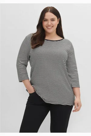 Sheego 3/4-Arm-Shirt Große Größen aus Rippware mit garngefärbten Ringeln