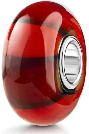 Materia Bead Glasperle Streifen breit Dunkelrot Weinrot 1477, Hülse aus 925 Sterling Silber - Verkäufer: Schmuck