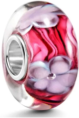 Materia Bead Glasperle Blumen / Blüten Rot Pink Lila 967, Kern aus 925 Sterling Silber - Verkäufer: Schmuck
