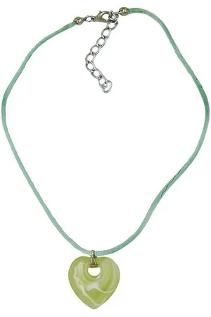 GALLAY Kette mit Anhänger 18x19mm Herz mit Loch -weiß Kunststoff Kordel hellgrün 40cm (1-tlg) - Verkäufer: Cats Collection