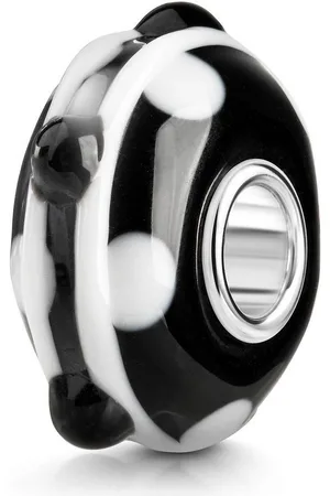 Materia Bead Glasperle Bead 3D Punkte Linie Weiß 1604, Kern aus 925 Sterling Silber - Verkäufer: Schmuck