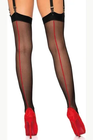 Leg Avenue Strapsstrümpfe Straps-Strümpfe mit rotem Streifen - , rot (1-Paar) transparent - Verkäufer: Sandritas