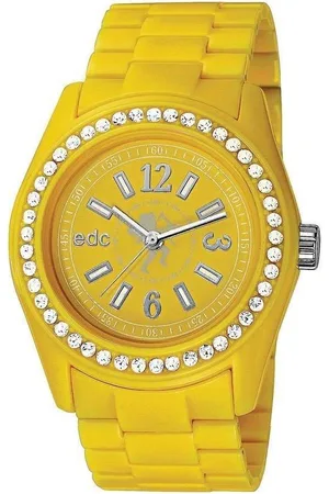 ESPRIT Quarzuhr Disco Glam Yellow with Stones, aus Kunststoff, Edelstahlboden, Gelb, Zirkonia, Faltschließe - Verkäufer: Gigandet
