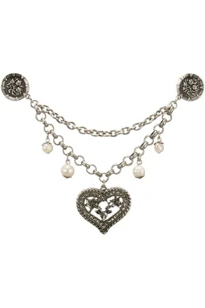 Alpenflüstern Kette mit Anhänger Pin-Charivari Strassherz- Hirsch (antik-silber-farben) - Verkäufer: