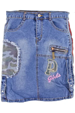 AvaMia Jeansrock Mädchen Jeansrock Rock knielang Denim Style mit Patches Schlaufen Kids Kinder Rock Girl - Verkäufer: PEROYORK