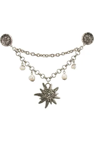 Alpenflüstern Kette mit Anhänger Pin-Charivari Strass-Edelweiss (antik-silber-farben) - Verkäufer: