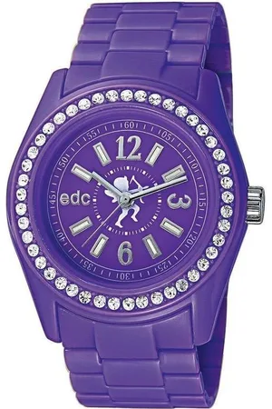 ESPRIT Quarzuhr Disco Glam Purple with Stones, aus Kunststoff, Edelstahlboden, Violett, Zirkonia, Faltschließe - Verkäufer: Gigandet