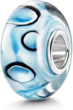 Materia Bead Glasperle gemustert Weiß Blau 1068, Kern aus 925 Sterling Silber - Verkäufer: Schmuck