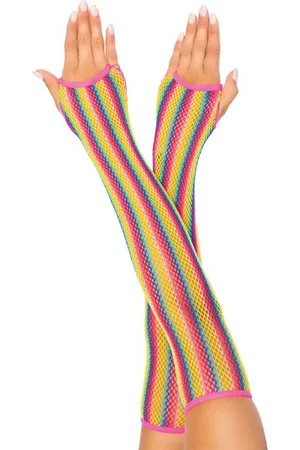 Leg Avenue Strickhandschuhe Netz-Handschuhe - Regenbogenfarben (2-St) aus elastischem Netz-Stoff - Verkäufer: Sandritas