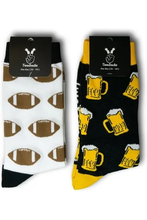 TwoSocks Freizeitsocken Lustige Socken Bier Socken + Football Socken, Einheitsgröße (Set, 2 Paar) 2er-Pack - Verkäufer: Fachhandel JB