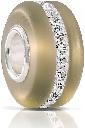 Materia Bead Glasperle Olivgrün Matt Kristall Streifen 605, Hülse aus 925 Sterling Silber - Verkäufer: Schmuck