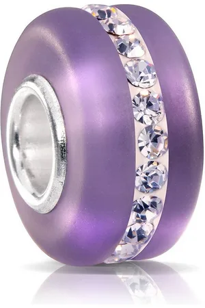 Materia Bead Glasperle Violett Matt Kristall Streifen 1571, Hülse aus 925 Sterling Silber - Verkäufer: Schmuck