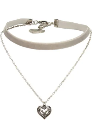 Alpenflüstern Choker Trachten-Samt-Kropfband Strassherz-Hirsch-Kette (grau), - nostalgische Trachtenkette enganliegend, Kropfkette elastisch, Damen-Trachtenschmuck, Samtkropfband schmal - Verkäufer:
