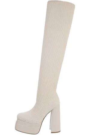 Ital-Design Damen Party & Clubwear Overkneestiefel Blockabsatz High-Heel Stiefel in Beige - Verkäufer: