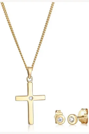 Elli DIAMONDS Schmuckset Kette Stecker Kreuz Diamant (0.075 ct) 585 Gelbgold, Kreuz - Verkäufer: JULIE & GRACE GmbH
