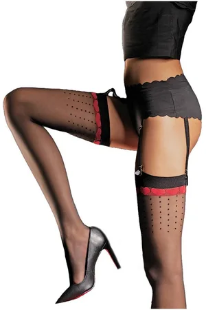 Fiore di Lucia Milano Strapsstrümpfe Sensual (Packung, 1 Paar) sinnliche Strapsstümpfe mit kleinen roten Herzen und Pünktchen - Verkäufer: chic4home