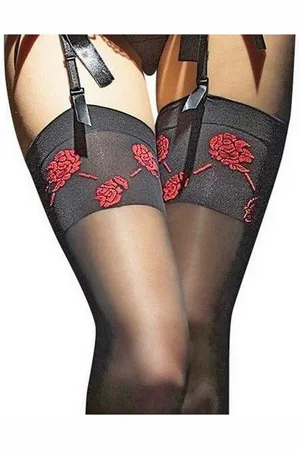 Fiore di Lucia Milano Strapsstrümpfe Sensual (Packung, 1 Paar) feminine Strapsstümpfe mit dekorativem Rosenmuster am Strumpfband - Verkäufer: chic4home