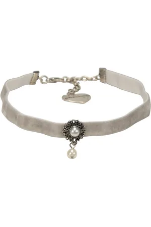 Alpenflüstern Choker Trachten-Samt-Kropfband Helena (grau), - nostalgische Trachtenkette enganliegend, Kropfkette elastisch, Damen-Trachtenschmuck, Samtkropfband schmal - Verkäufer: