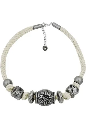 GALLAY Kette mit Anhänger Landhaus-Stil Kunststoffperle Edelweiß altsilber Kordel natur 42cm (1-tlg) - Verkäufer: Cats Collection