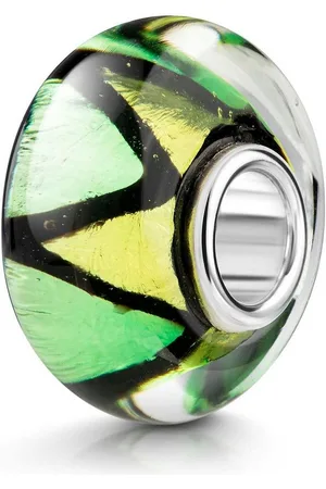 Materia Bead Glasperle Zick Zack Design Glitzerfolie Gelb Grün 962, Kern aus 925 Sterling Silber - Verkäufer: Schmuck