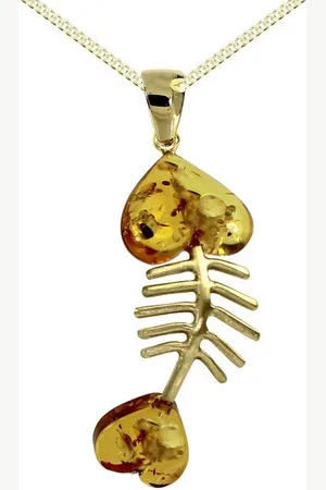 Ostsee-Schmuck Kette mit Anhänger - Fisch 35 mm - Gold 333/000 - Bernstein (2-tlg) - Verkäufer: