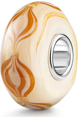 Materia Bead Glasperle Wellen Muster Creme Orange 972, Hülse aus 925 Sterling Silber - Verkäufer: Schmuck