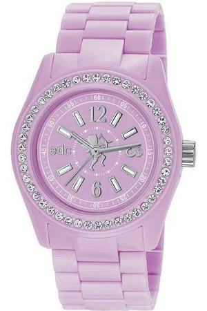 ESPRIT Quarzuhr Disco Glam Frosty Purple with Stones, aus Kunststoff, Edelstahlboden, Rosa, Zirkonia, Faltschließe - Verkäufer: Gigandet