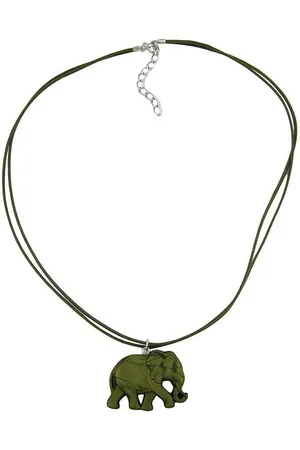 GALLAY Kette mit Anhänger 38x28x6mm Elefant Kunststoff olivgrün seidig matt Kordel oliv 50cm (1-tlg) - Verkäufer: Cats Collection