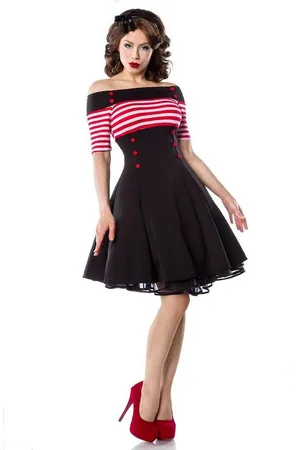 Belsira A-Linien-Kleid Schulterfreies Retro Rockabilly Jersey 50er Jahre Pin up Vintage Kleid - Verkäufer: Tomshop24-7