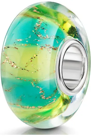 Materia Bead Glasperle Streifen Türkis Hellgrün Glitzer Gold 351, Kern aus 925 Sterling Silber - Verkäufer: Schmuck