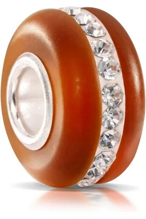 Materia Bead Glasperle Dunkelorange Terracotta Matt Kristall Streifen 1572, Hülse aus 925 Sterling Silber - Verkäufer: Schmuck