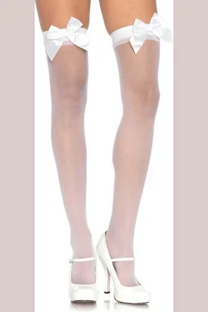 Leg Avenue Strapsstrümpfe Straps-Strümpfe mit Satin-Schleife - (1-Paar) transparent - Verkäufer: Sandritas