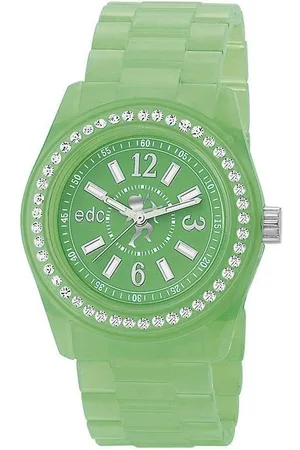 ESPRIT Quarzuhr Disco Glam Afterlgow Lime with Stones, aus Kunststoff, Edelstahlboden, Grün, Zirkonia, Faltschließe - Verkäufer: Gigandet