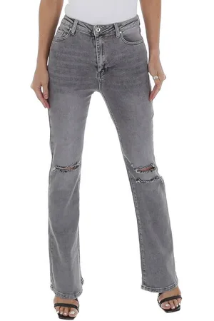 Ital-Design Bootcut-Jeans Damen Freizeit (80943904) Destroyed-Look Stretch Bootcut Jeans in Hellgrau - Verkäufer: