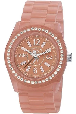 ESPRIT Quarzuhr Disco Glam Afterglow Peach with Stones, aus Kunststoff, Edelstahlboden, Rosa, Zirkonia, Faltschließe - Verkäufer: Gigandet