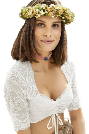 Nina Von C. Dirndlbluse Halbarm Spitzen Bluse 