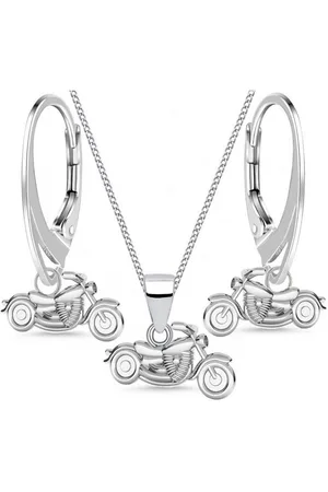 Goldene Hufeisen Schmuckset Motorrad Set Anhänger Kette Brisur Ohrringe 925 Silber Schmuckset (4-tlg, inkl. Etui), Damen Geschenkset - Verkäufer: