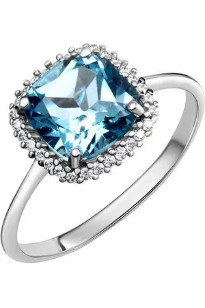 ELLEN K. Fingerring 375 Weißgold mit Blautopas (beh) und Zirkonia
