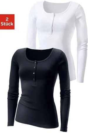 H.I.S Langarmshirt mit kurzer Knopfleiste (2er-Pack) aus modischer Rippqualität