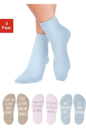 ARIZONA Kuschelsocken (Packung, 3-Paar) mit Antirutsch in Form eines Spruches