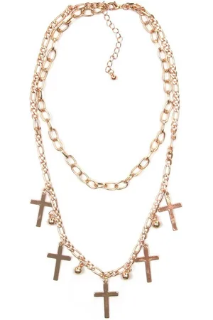 Firetti Kette mit Anhänger Halsschmuck Gliederkette Kreuz 2-reihig