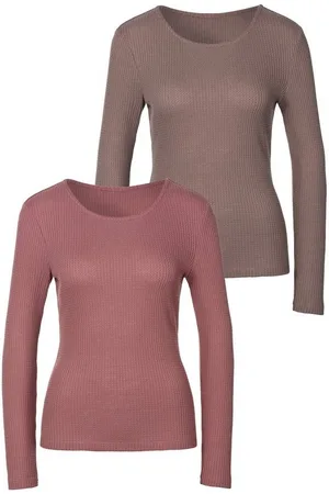 Lascana Langarmshirt in modischer Piqué-Optik (2er-Pack) aus pflegeleichter Qualität mit Viskose