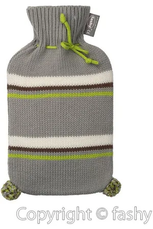 Fashy Wärmflasche Wärmflasche mit Bezug Strickbezug Rollkragen Gestreift Bommel 2L - Verkäufer: Markenwarenshop